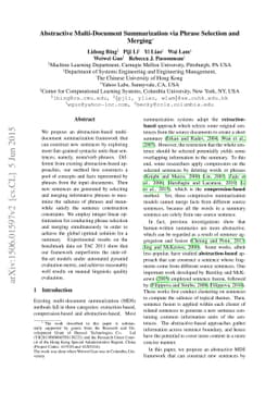Abstractive Multi-Document Summarization via Phrase Selection and
  Merging