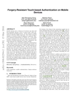 Forgery-Resistant Touch-based Authentication on Mobile Devices