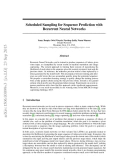 Scheduled Sampling for Sequence Prediction with Recurrent Neural
  Networks