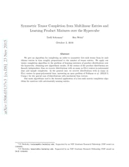 Symmetric Tensor Completion from Multilinear Entries and Learning
  Product Mixtures over the Hypercube