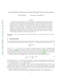 Convolutional Dictionary Learning through Tensor Factorization