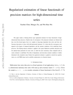 Regularized estimation of linear functionals of precision matrices for
  high-dimensional time series