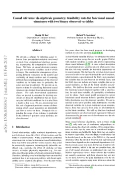 Causal inference via algebraic geometry: feasibility tests for
  functional causal structures with two binary observed variables