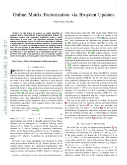 Online Matrix Factorization via Broyden Updates