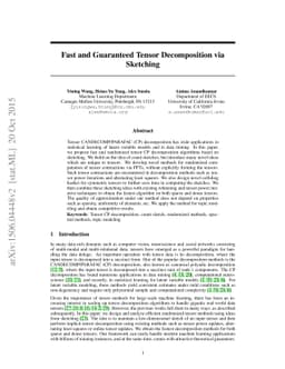 Fast and Guaranteed Tensor Decomposition via Sketching