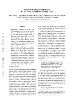 Linguistic Harbingers of Betrayal: A Case Study on an Online Strategy
  Game