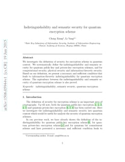 Indistinguishability and semantic security for quantum encryption scheme