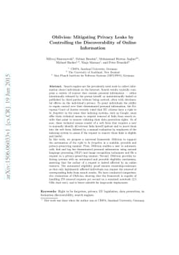Oblivion: Mitigating Privacy Leaks by Controlling the Discoverability of
  Online Information