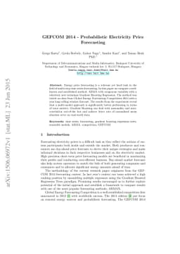 GEFCOM 2014 - Probabilistic Electricity Price Forecasting