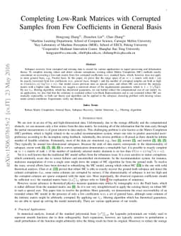 Completing Low-Rank Matrices with Corrupted Samples from Few
  Coefficients in General Basis