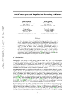 Fast Convergence of Regularized Learning in Games