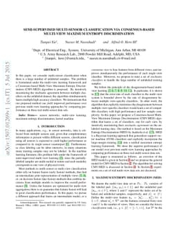 Semi-supervised Multi-sensor Classification via Consensus-based
  Multi-View Maximum Entropy Discrimination