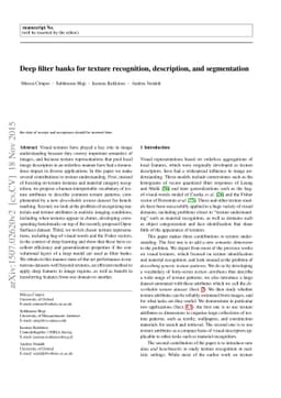Deep filter banks for texture recognition, description, and segmentation