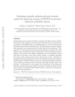 Combining ensemble methods and social network metrics for improving
  accuracy of OCSVM on intrusion detection in SCADA systems