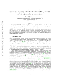 Geometric ergodicity of the Random Walk Metropolis with
  position-dependent proposal covariance