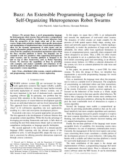 Buzz: An Extensible Programming Language for Self-Organizing
  Heterogeneous Robot Swarms