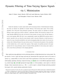 Dynamic Filtering of Time-Varying Sparse Signals via l1 Minimization