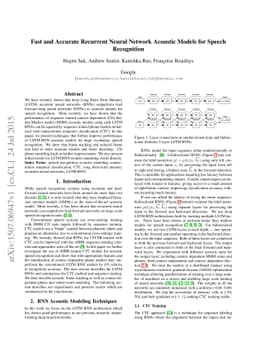 Fast and Accurate Recurrent Neural Network Acoustic Models for Speech
  Recognition
