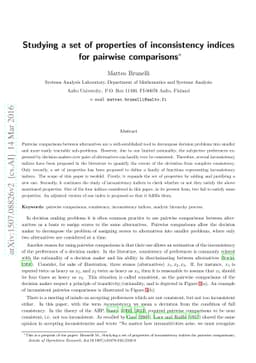 Studying a set of properties of inconsistency indices for pairwise
  comparisons