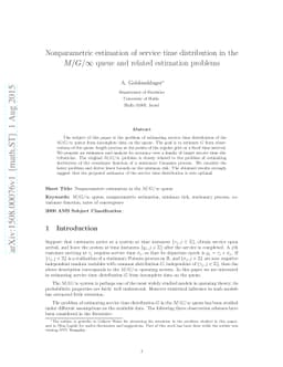 Nonparametric estimation of service time distribution in the
  $M/G/\infty$ queue and related estimation problems