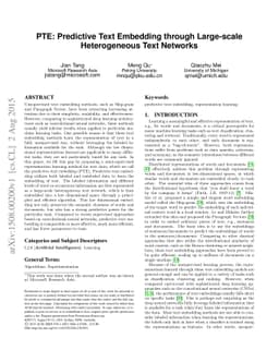 PTE: Predictive Text Embedding through Large-scale Heterogeneous Text
  Networks