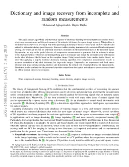 Dictionary and Image Recovery from Incomplete and Random Measurements