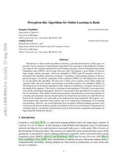 Perceptron like Algorithms for Online Learning to Rank