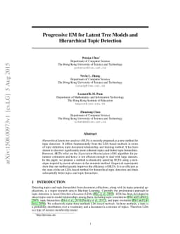 Progressive EM for Latent Tree Models and Hierarchical Topic Detection