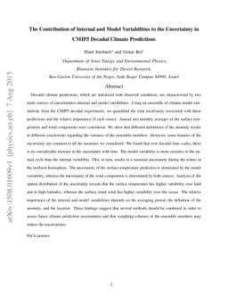 The Contribution of Internal and Model Variabilities to the Uncertainty
  in CMIP5 Decadal Climate Predictions