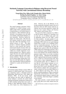 Stochastic Language Generation in Dialogue using Recurrent Neural
  Networks with Convolutional Sentence Reranking