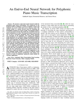 An End-to-End Neural Network for Polyphonic Piano Music Transcription