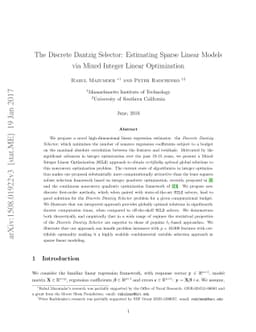 The Discrete Dantzig Selector: Estimating Sparse Linear Models via Mixed
  Integer Linear Optimization