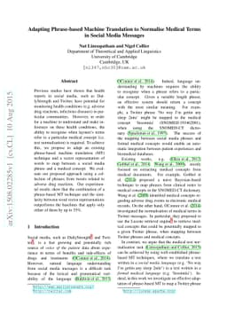 Adapting Phrase-based Machine Translation to Normalise Medical Terms in
  Social Media Messages