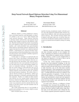 Deep Neural Network Based Malware Detection Using Two Dimensional Binary
  Program Features