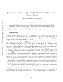 Information-theoretic Bounds on Matrix Completion under Union of
  Subspaces Model
