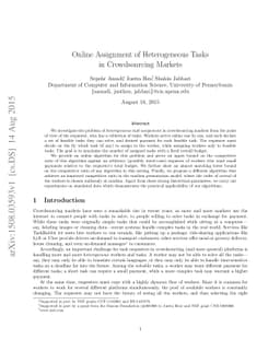 Online Assignment of Heterogeneous Tasks in Crowdsourcing Markets