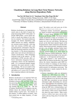 Classifying Relations via Long Short Term Memory Networks along Shortest
  Dependency Path