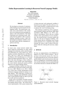 Online Representation Learning in Recurrent Neural Language Models