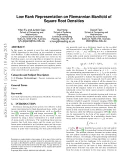 Low Rank Representation on Riemannian Manifold of Square Root Densities