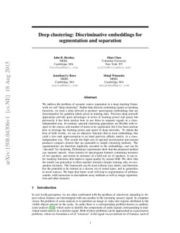 Deep clustering: Discriminative embeddings for segmentation and
  separation