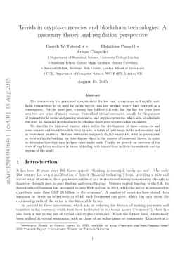 Trends in crypto-currencies and blockchain technologies: A monetary
  theory and regulation perspective
