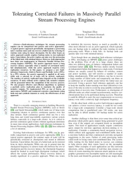 Tolerating Correlated Failures in Massively Parallel Stream Processing
  Engines