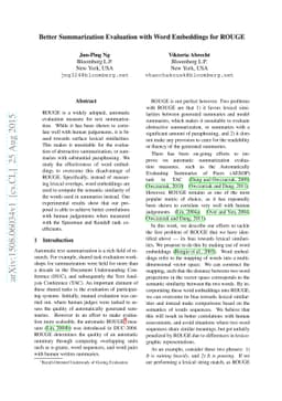 Better Summarization Evaluation with Word Embeddings for ROUGE