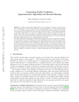 Computing Stable Coalitions: Approximation Algorithms for Reward Sharing