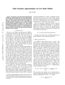 Value function approximation via low-rank models