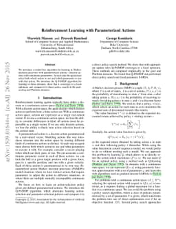 Reinforcement Learning with Parameterized Actions