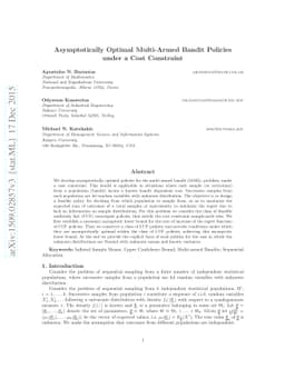 Asymptotically Optimal Multi-Armed Bandit Policies under a Cost
  Constraint