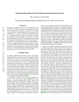 Fingerprint Recognition Using Translation Invariant Scattering Network