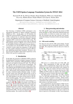 The USFD Spoken Language Translation System for IWSLT 2014