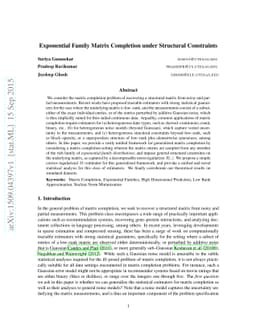 Exponential Family Matrix Completion under Structural Constraints